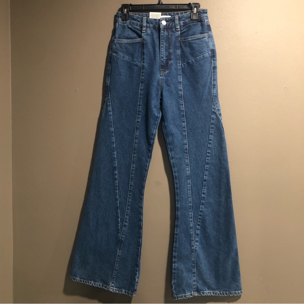 Amendi Joni Mid Blue Flare High Rise Denim Jeans, W27 L32
